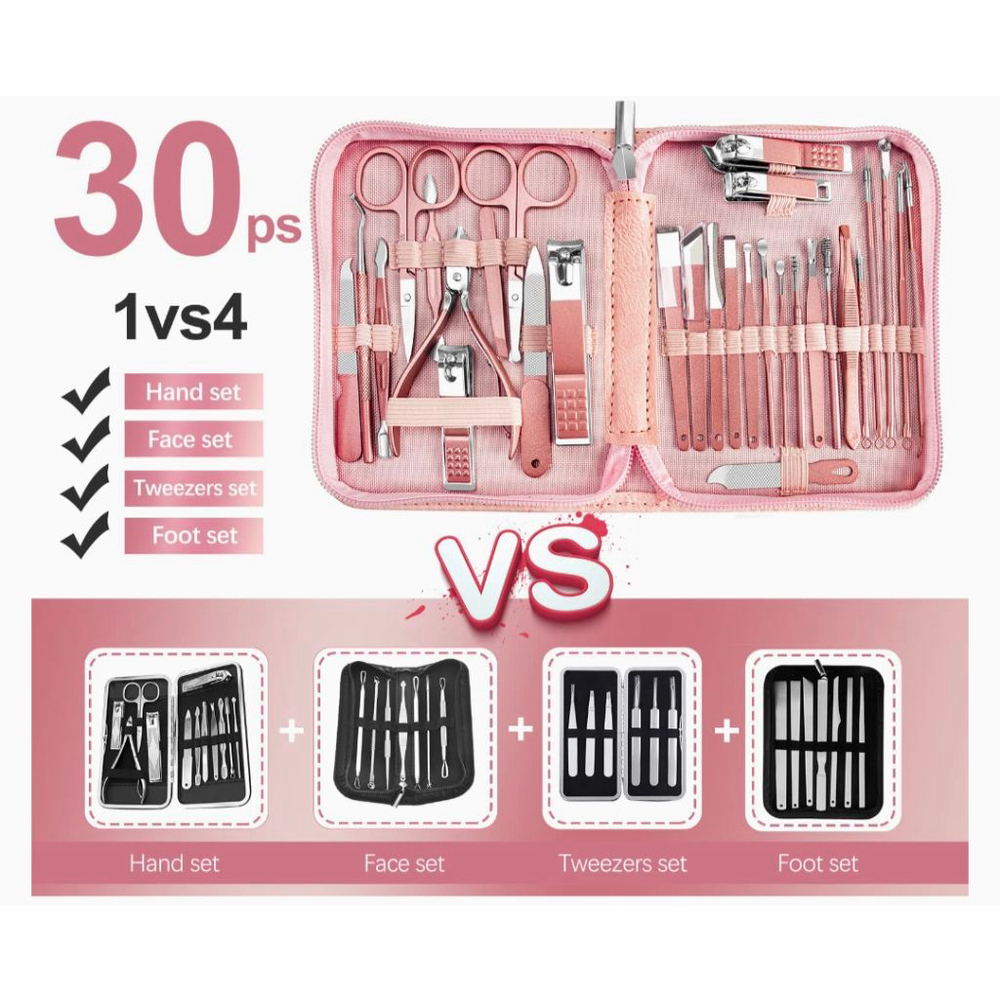 Manicure Nail Kit Pedicure Nail Clippers Tweezers Grooming Travel Case - Picture 4 of 7
